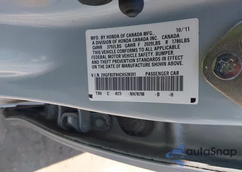 2012 Honda Civic Ex из США, поврежденный, VIN 2HGFB2F84CH528591